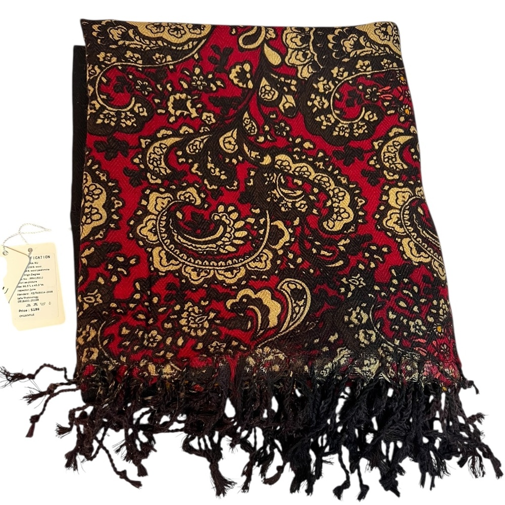 New Dana Xu Reversible Paisley Scarf / Wrap Wool (100%) Handmade With Tags